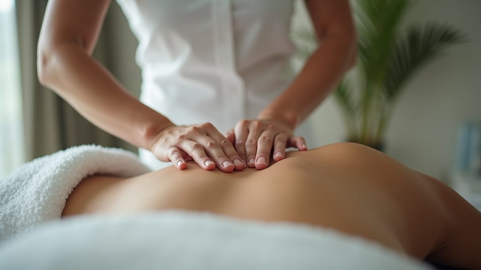 Vue rapprochée d’un praticien effectuant un massage profond sur le dos d’un patient allongé