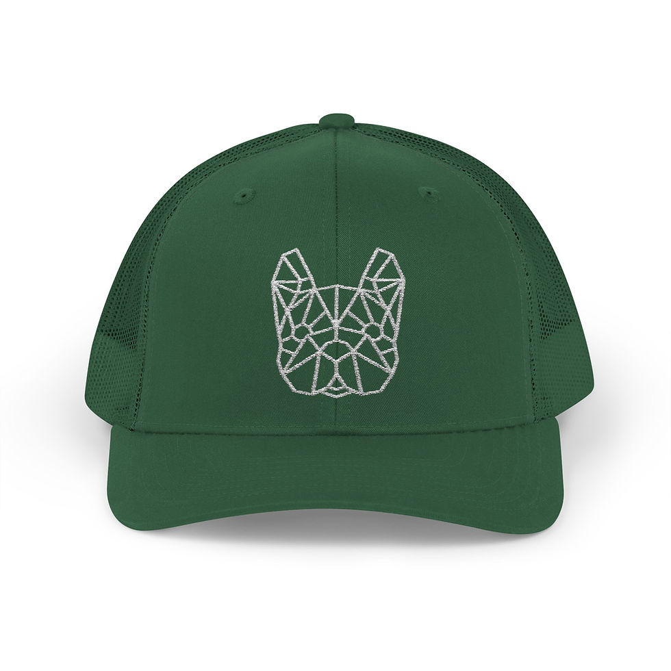 Thumbnail: White Geo Frenchie snapback trucker hat