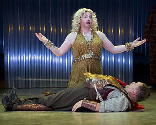 Nicholas Watts as Francis Flute and Henry Waddington as Nick Bottom in Opera North's A Midsummer Night's Dream cr Richard H Smith