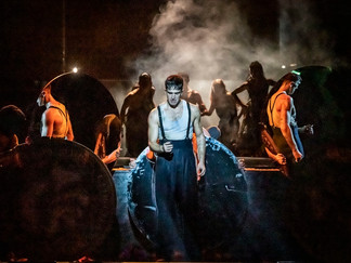 Thomas Shelby (Guillaume Quéau) and cast in Rambert Dance's Peaky Blinders: The Redemption of Thomas Shelby. photo by Johan Persson