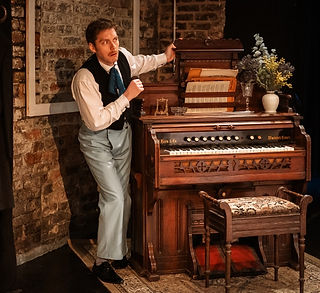 Peter Stone in Blithe Spirit at Hope Mill Theatre cr Lowri Burkinshaw Photography
