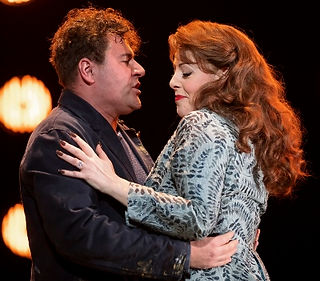 Mykhailo Malafii as Cavaradossi and Giselle Allen as Tosca in Opera North’s production of Puccini’s Tosca cr James Glossop