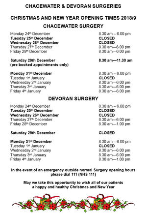 Devoran Surgery Christmas Hours