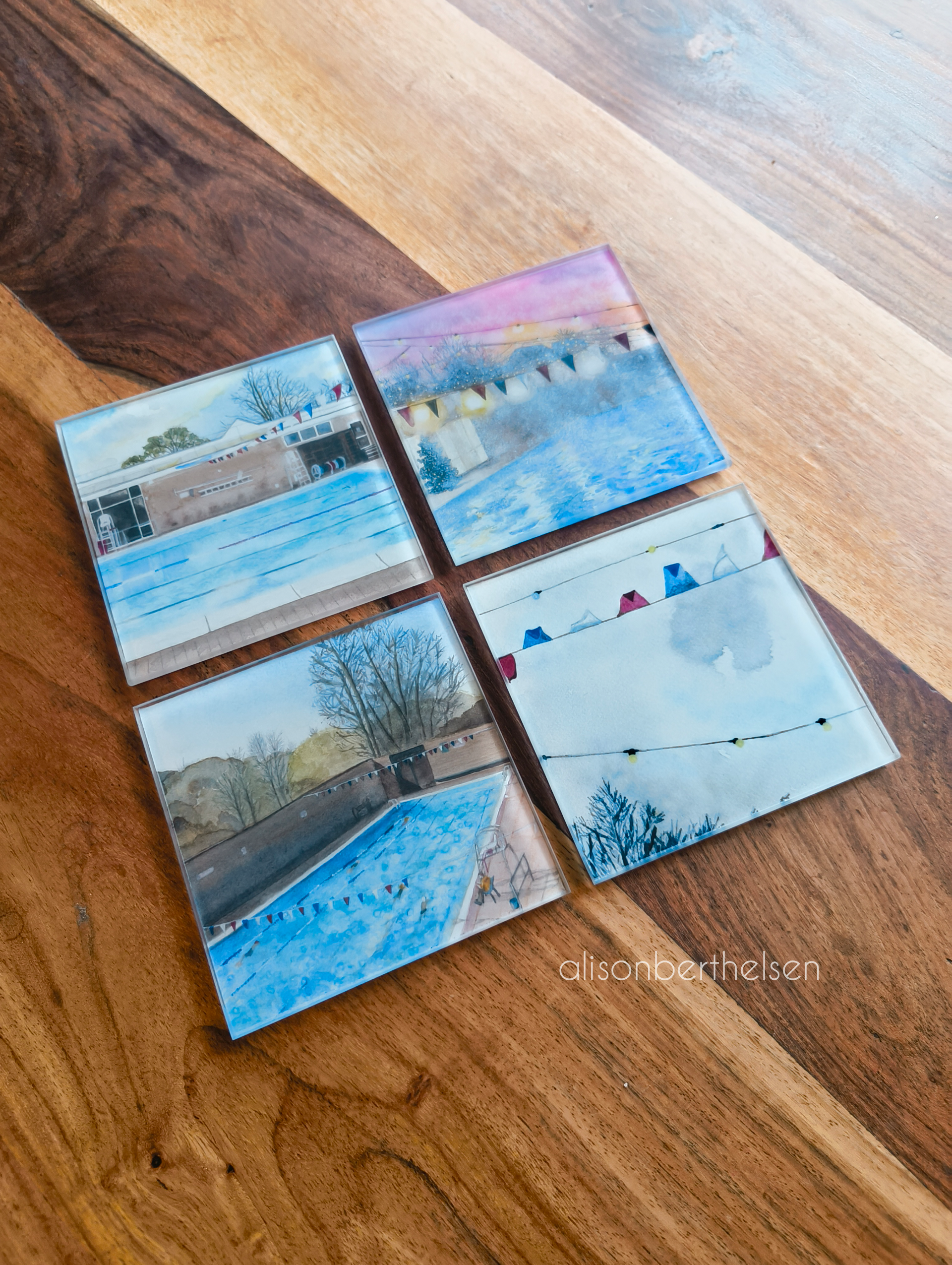 Pool Seasons Glass Coasters