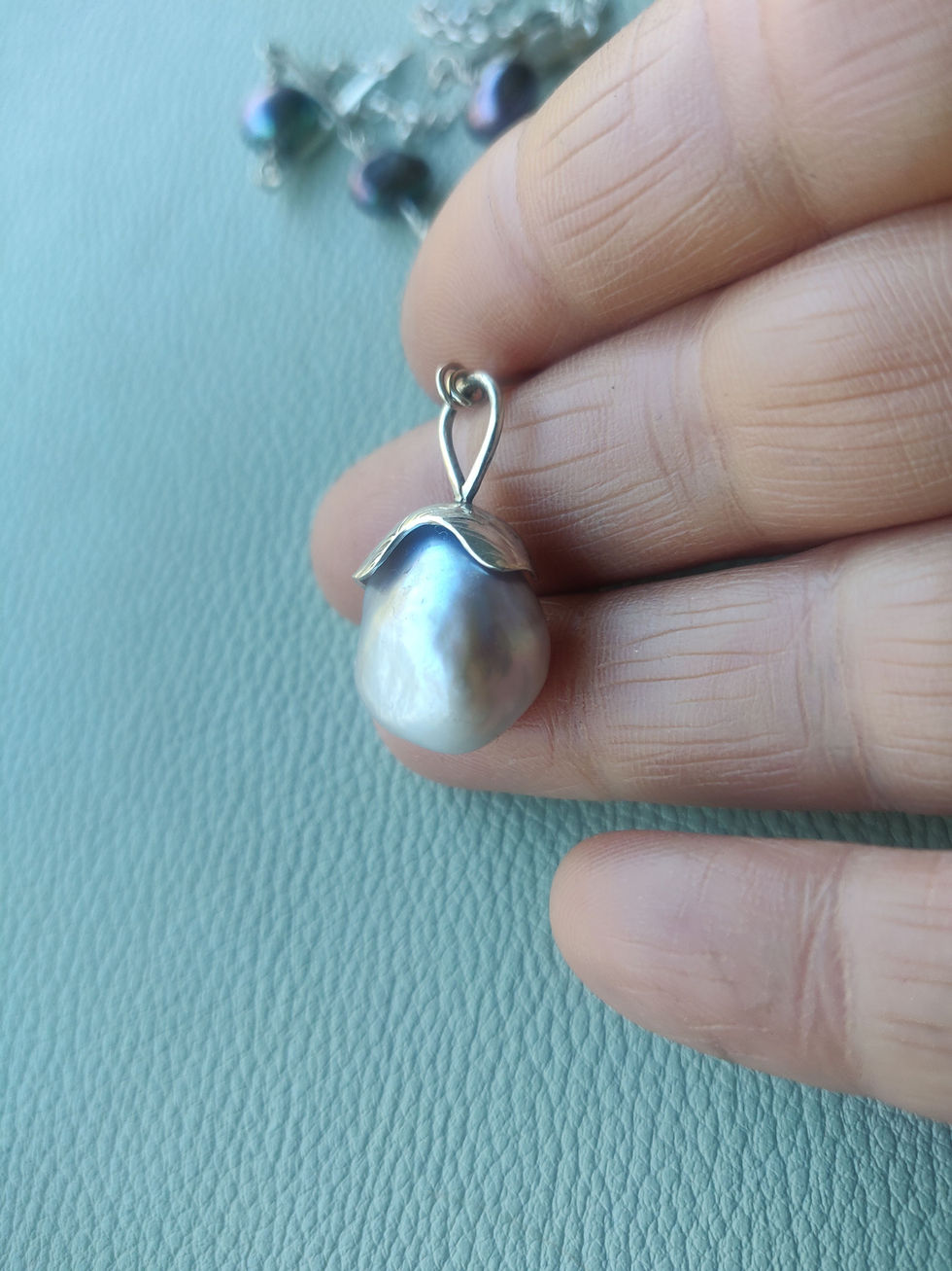 Thumbnail: 'Peacock' Baroque Pearl and Silver Necklace