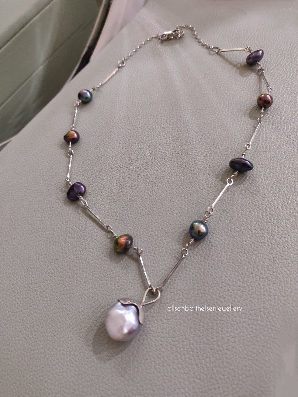 Thumbnail: 'Peacock' Baroque Pearl and Silver Necklace