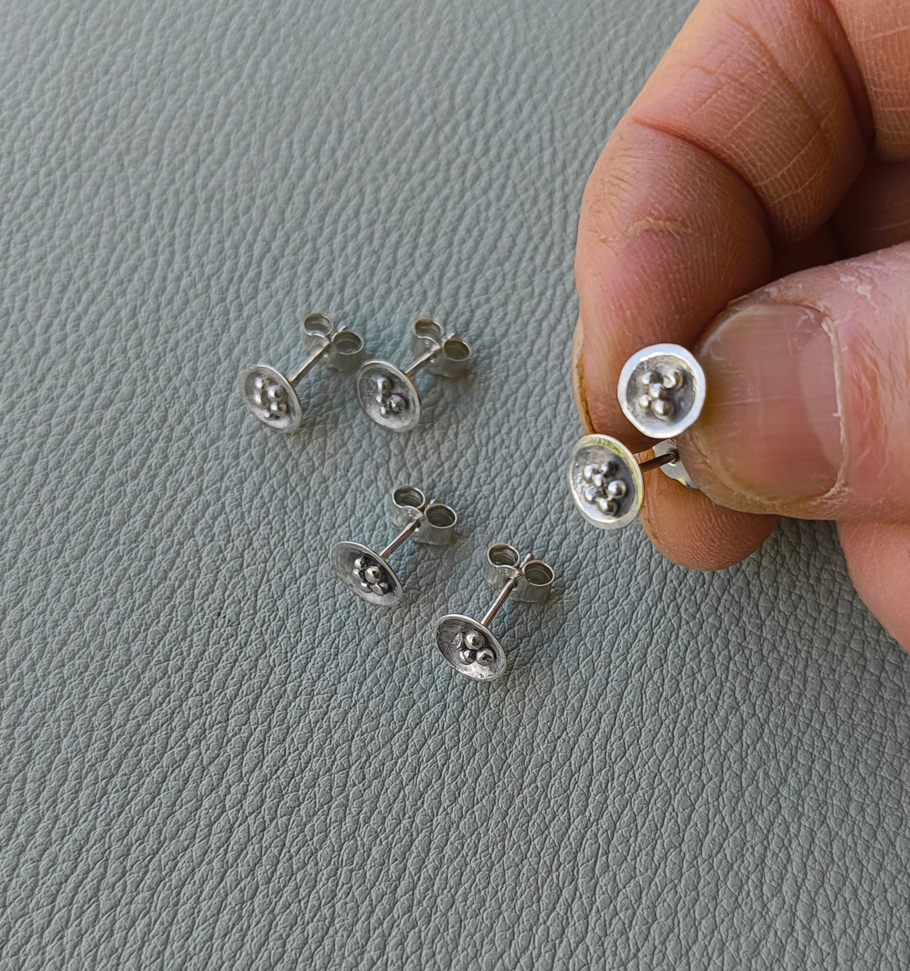 Tiny Domed Granule Stud Earrings