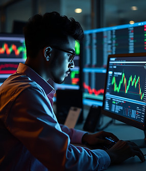 a black data trader looking at different