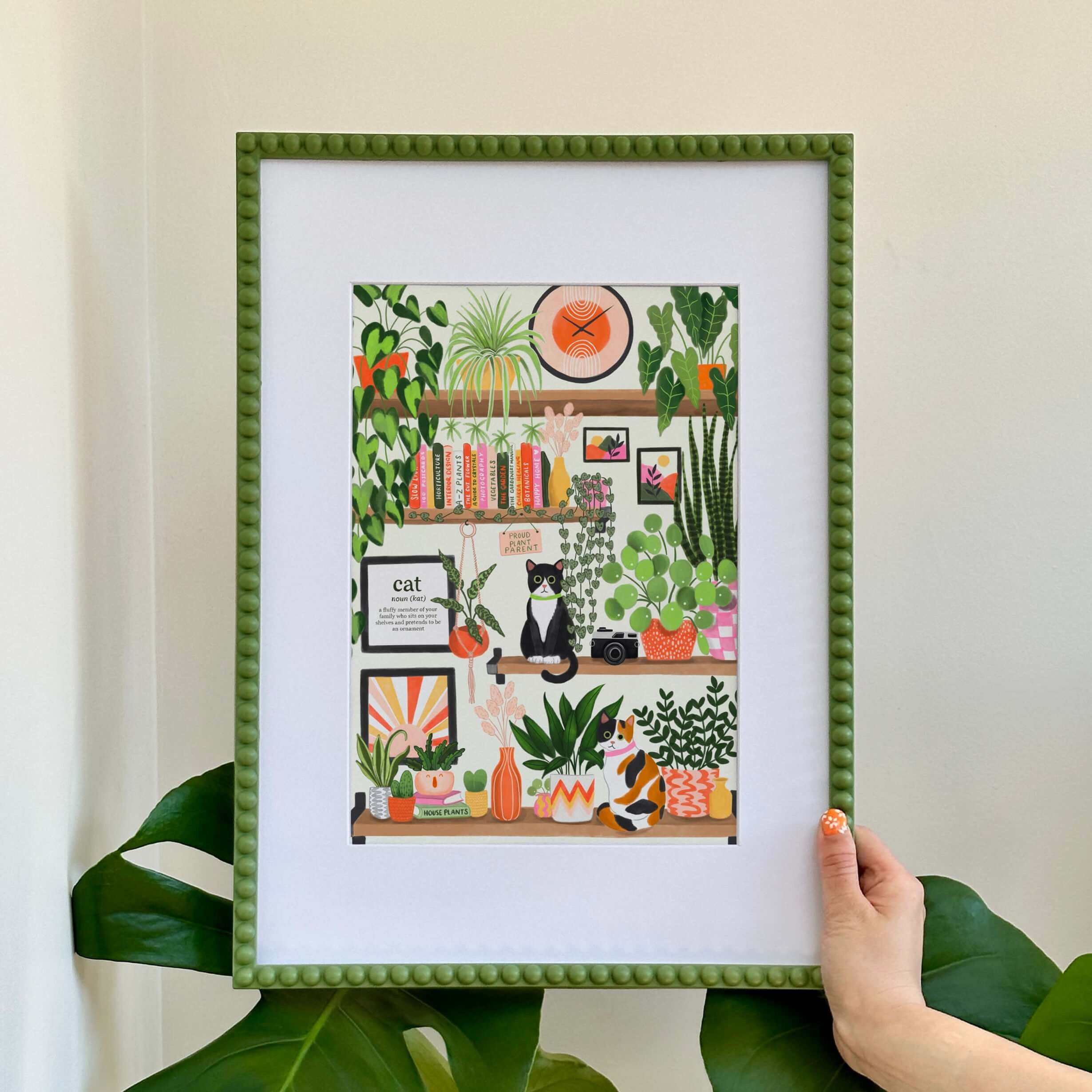 Bookshelf with Cats Print