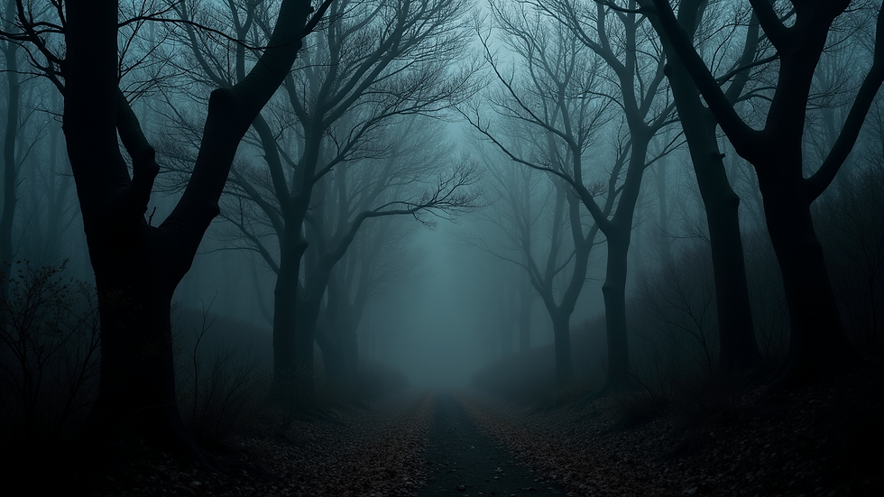 High angle view of a dark forest with twisted trees