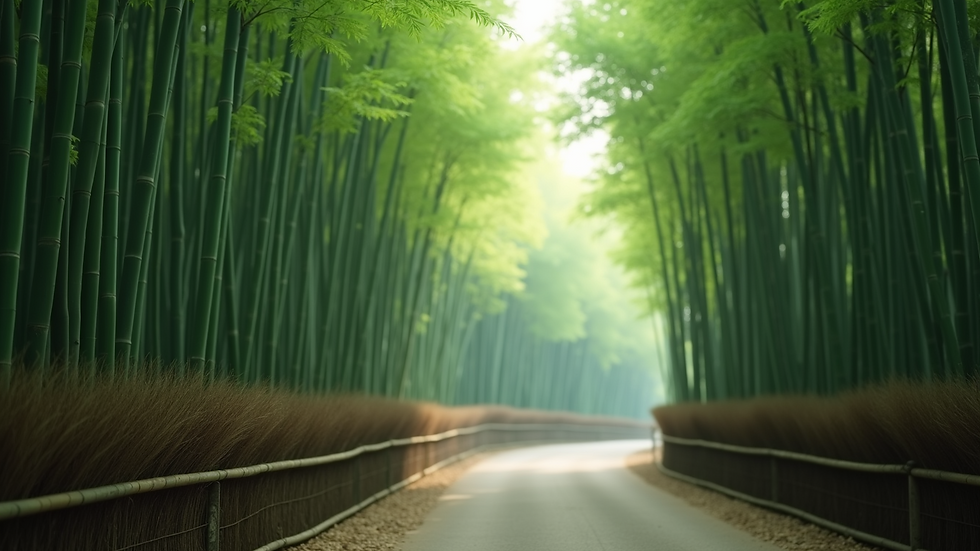 Wide angle view of a bamboo forest swaying in the wind
