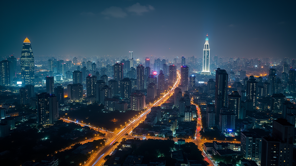 High angle view of a vibrant Mumbai skyline at night
