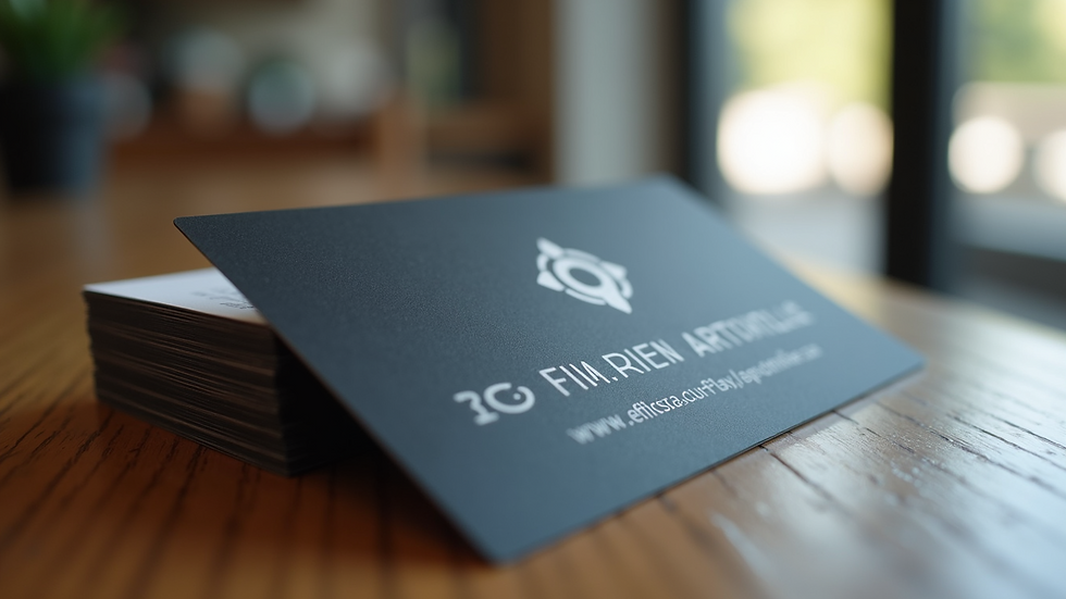Close-up of a business card with a clean, modern logo design