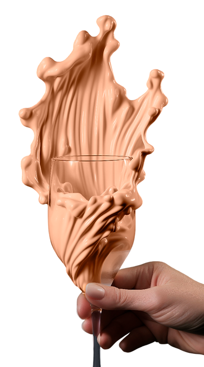 A glass with wine splashing out in paint format