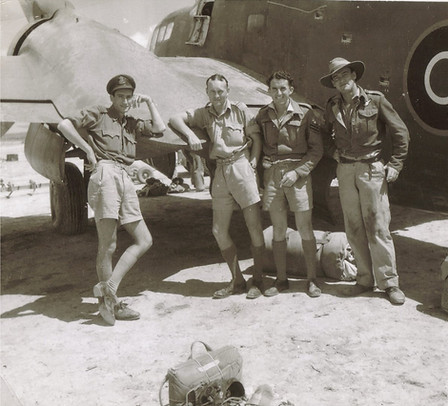 The unfortunate crew - L-R : FLT EG "Boots" Bamkin, Pilot Officer Colin Randle, Pilot Officer Harry Broomhall, , Flight Sergeant John "Tack" Brocksopp.