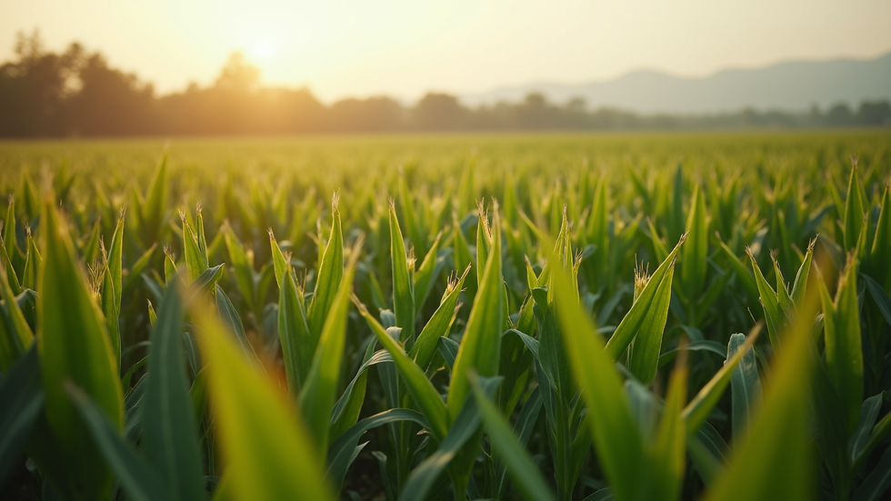 Close-up view of a farmer’s field with growing maize crops
