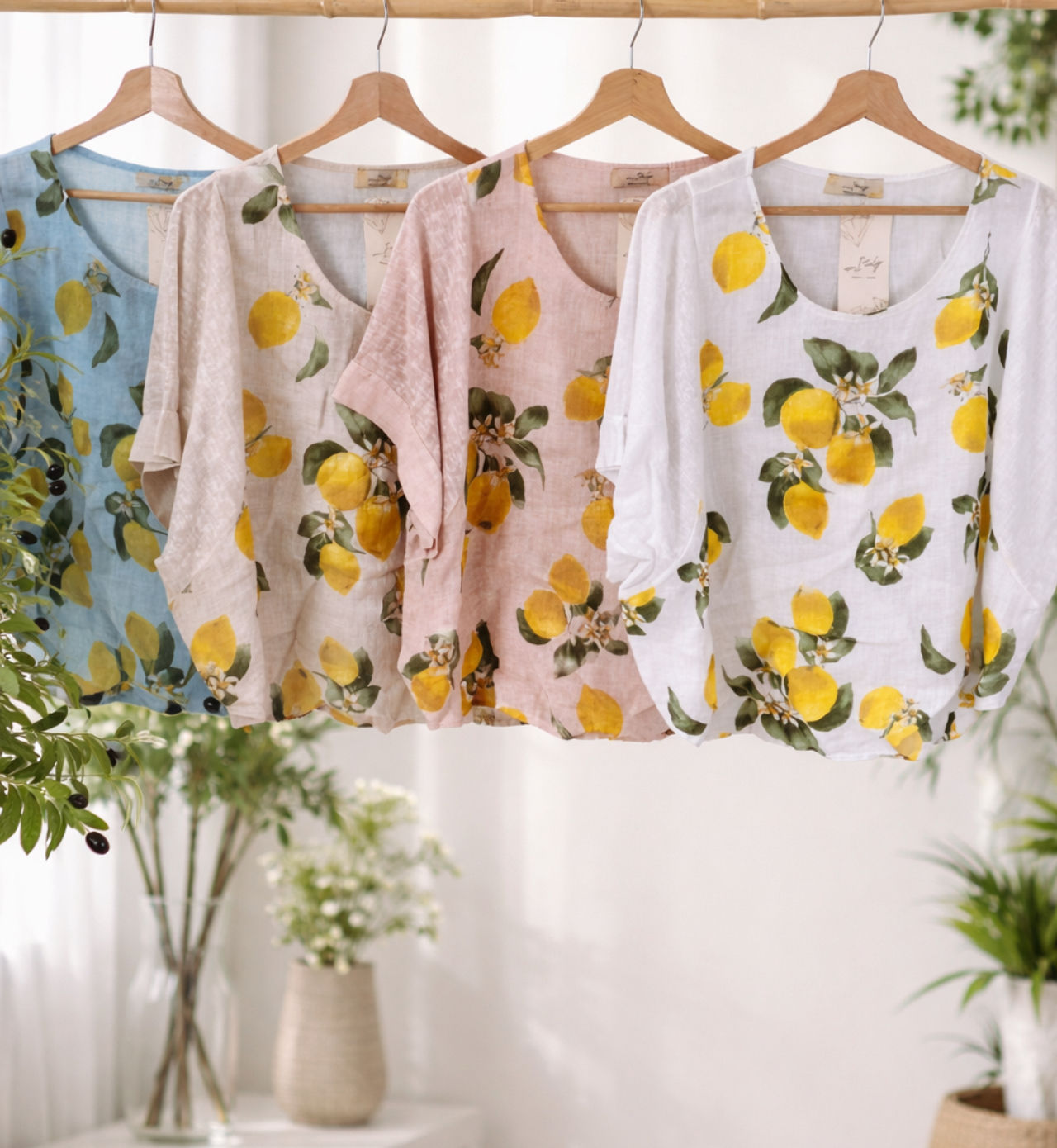Lemon Print Linen Blouse