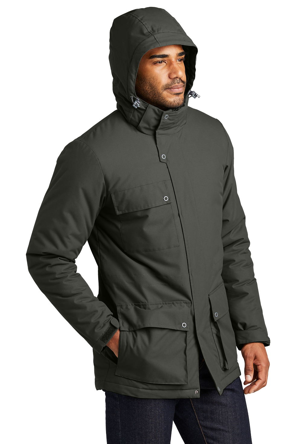 J599  Port Authority® Excursion Parka Storm Grey on male model