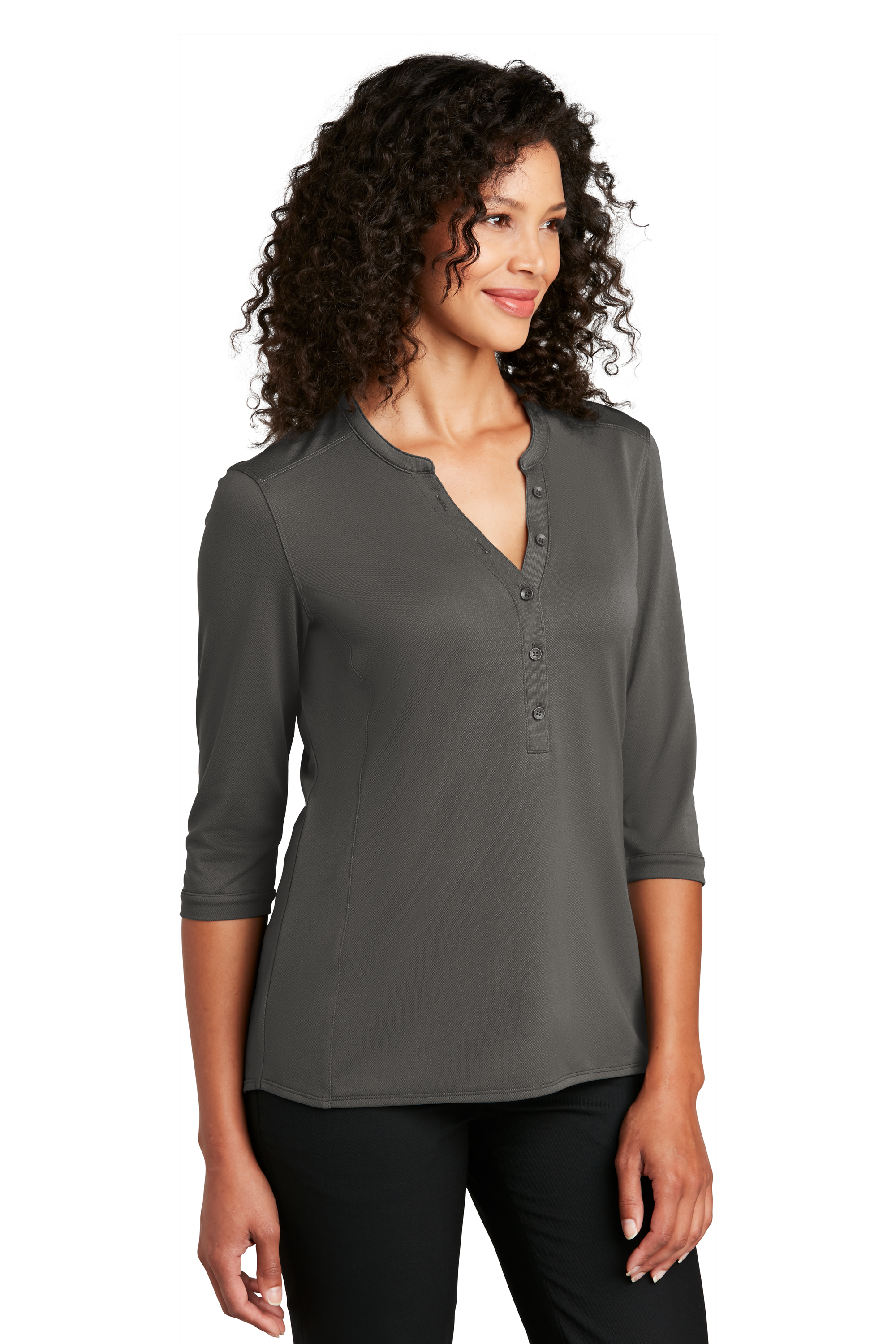 LK750 Port Authority ® Ladies UV Choice Pique Henley Sterling Grey