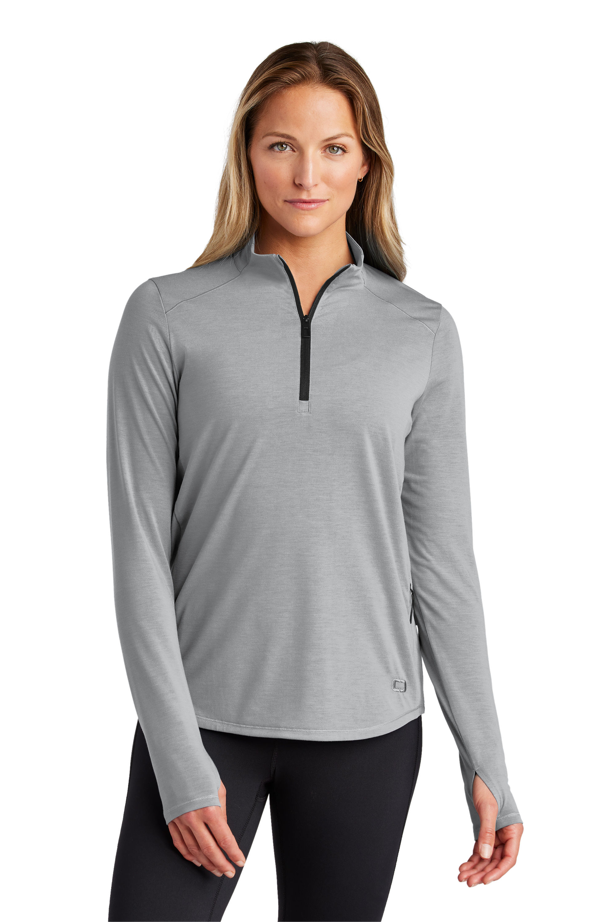 LOG153 OGIO® Ladies Motion 1/4-Zip Grestone on female model