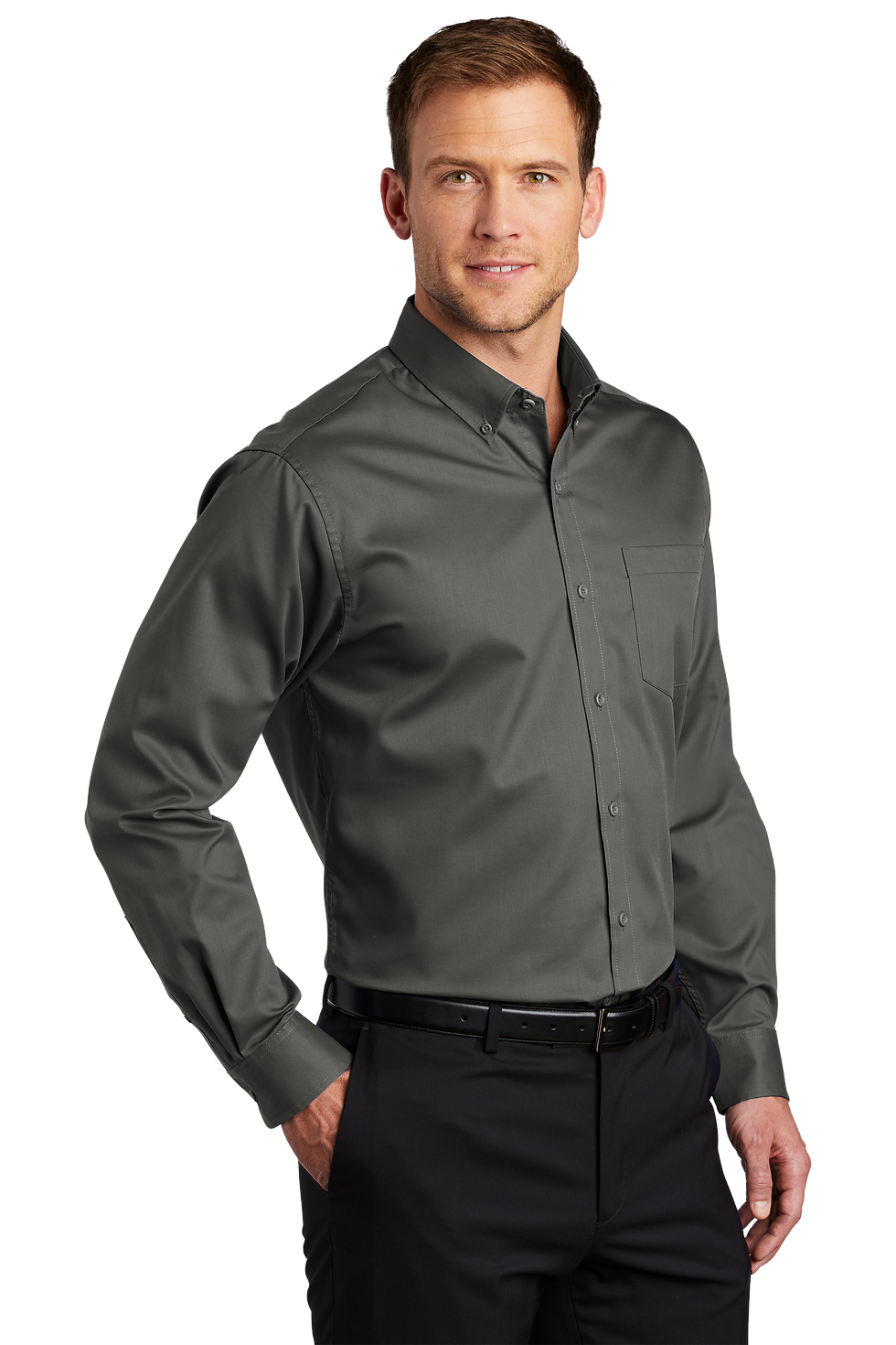 S663 Port Authority® SuperPro™ Twill Shirt Sterling grey front view