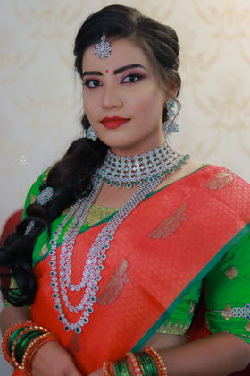 BSR175 - Silverish White & Green AD  Bridal Jewellery Set
