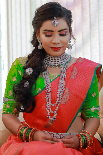 BSR175 - Silverish White & Green AD  Bridal Jewellery Set
