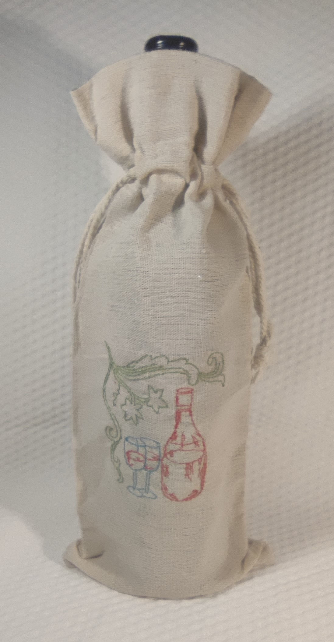 Besticktes Leinen Weinbeutel