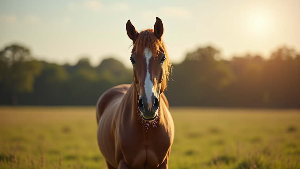 Close-up view of a serene horse in a tranquil pasture
