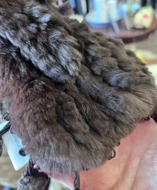 Thumbnail: Vintage Mischie’s Brown Rabbit Fur Pom-Pom Stole