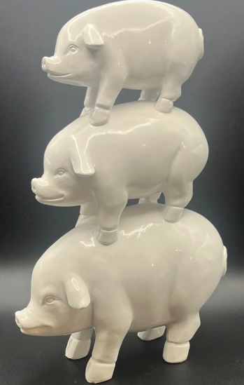 Stacked White Ceramic Pig Trio Figurine