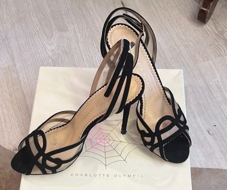 Charlotte Olympia Sugar High Black Suede & Mesh Stiletto Sandals – Size 39.5