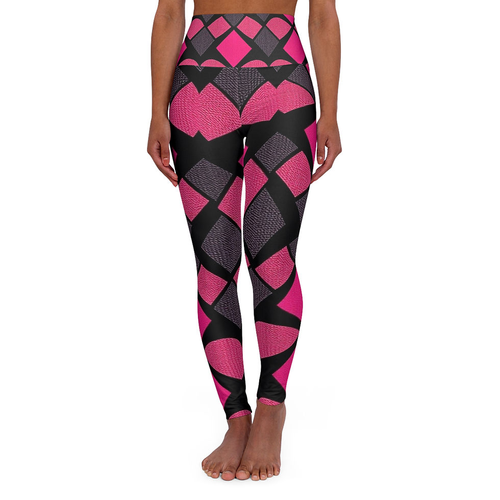 Geometric Pink Black High-Waist Yoga Leggings — Activewear AOP