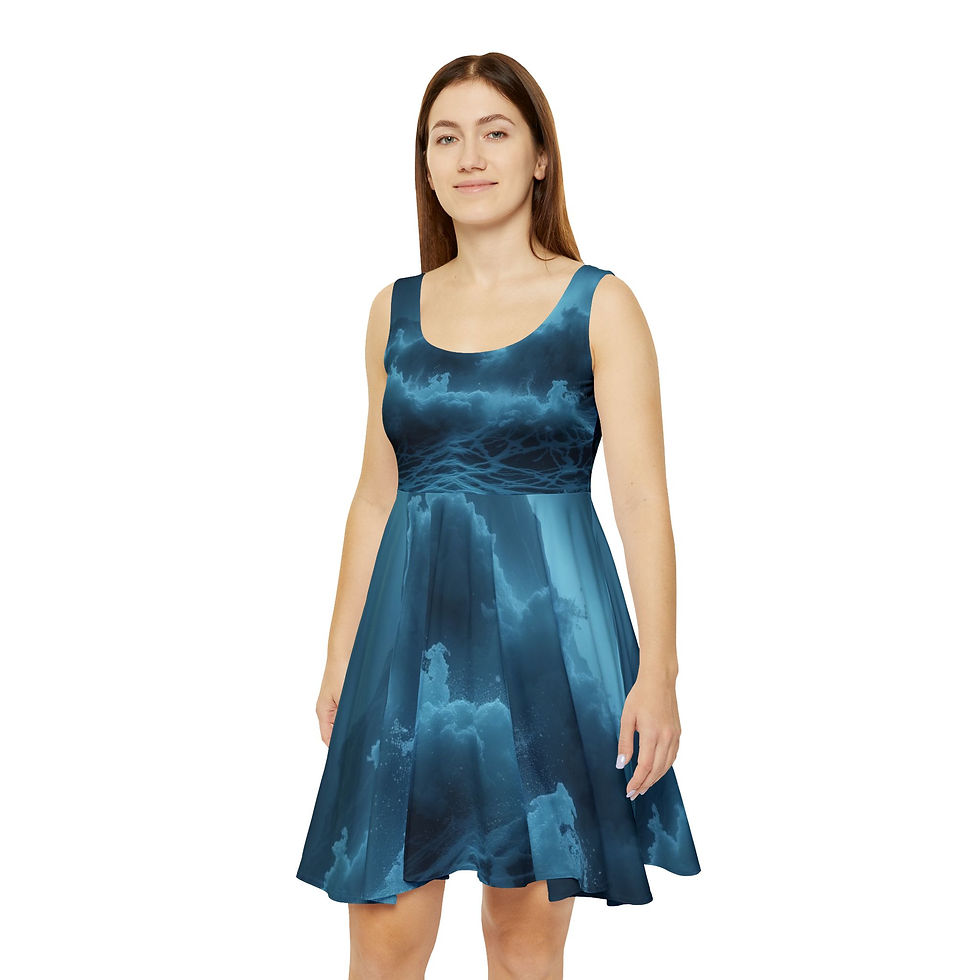 Thumbnail: Skater Dress — Moody Blue Storm Cloud All-Over Print