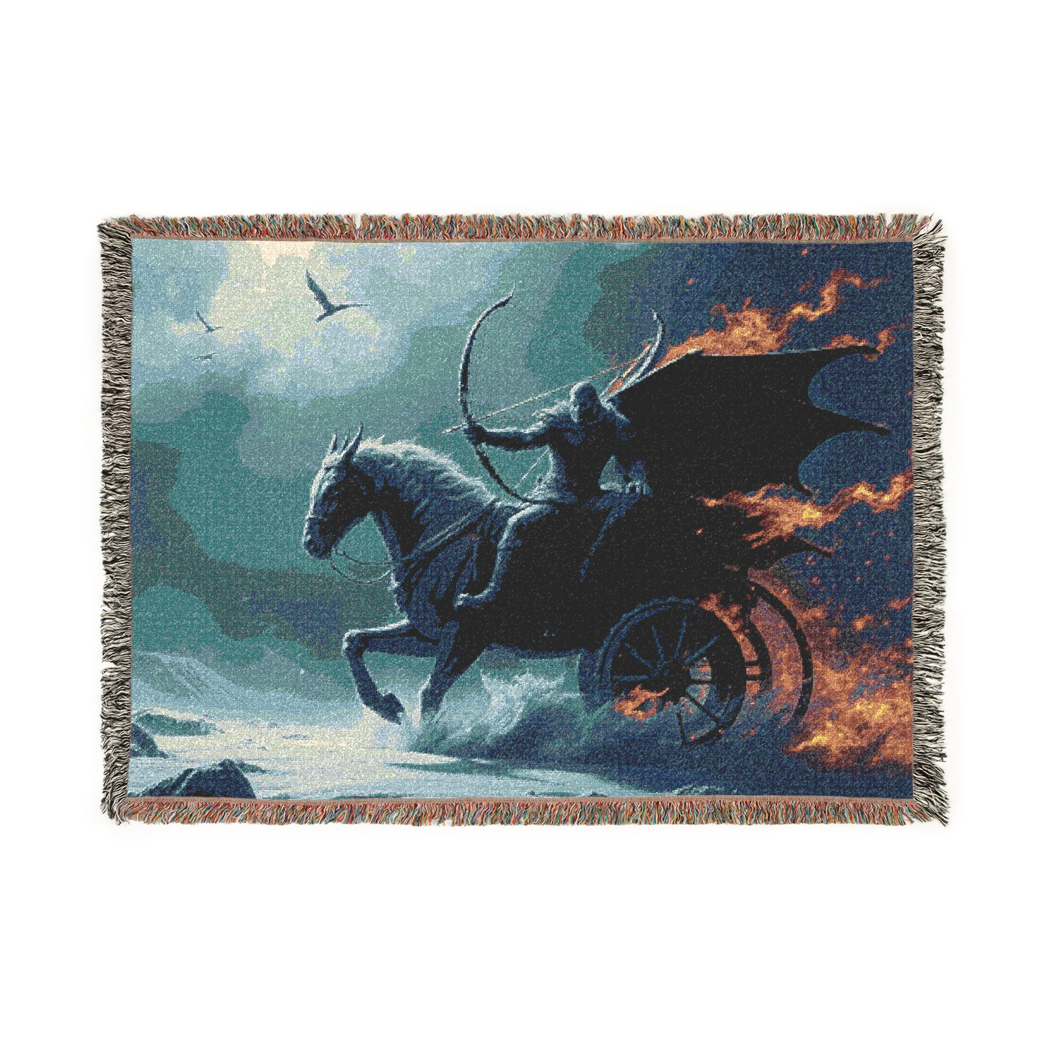 Fantasy Woven Blanket - Enchanted Horse & Fire Design