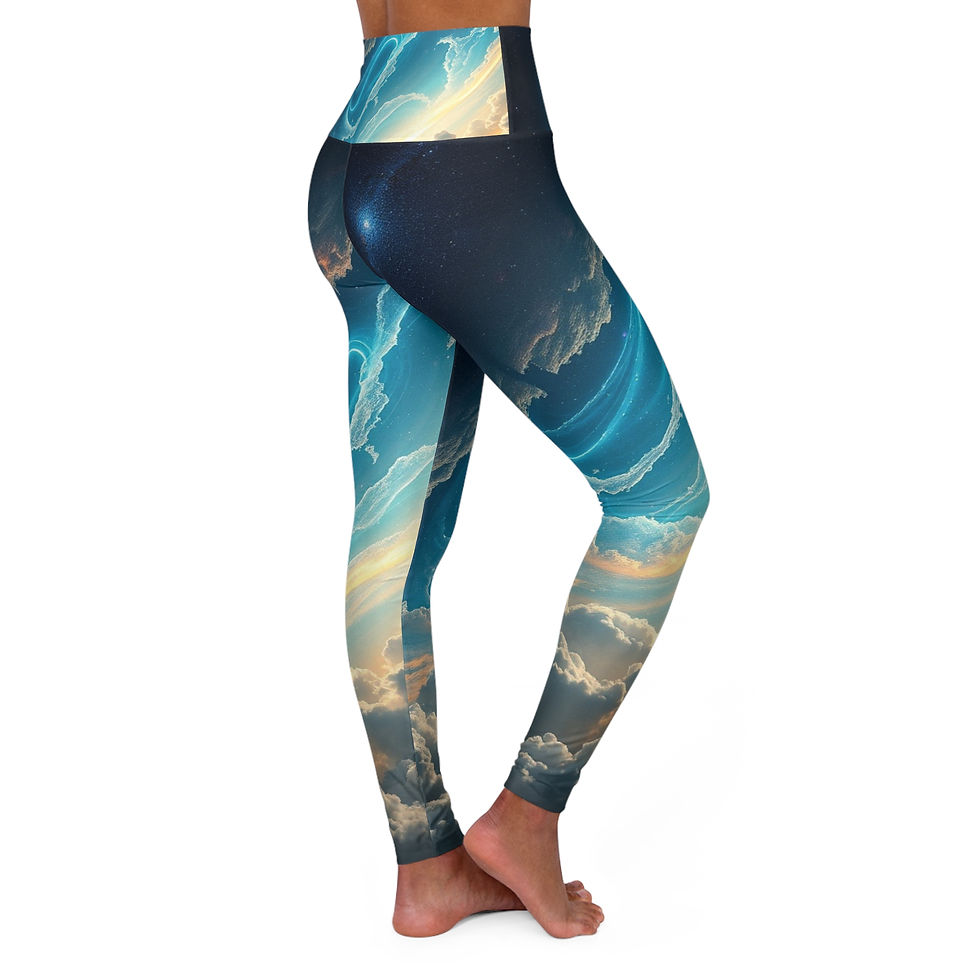 Thumbnail: Celestial Sky High-Waist Yoga Leggings – Blue Cloud & Star Print
