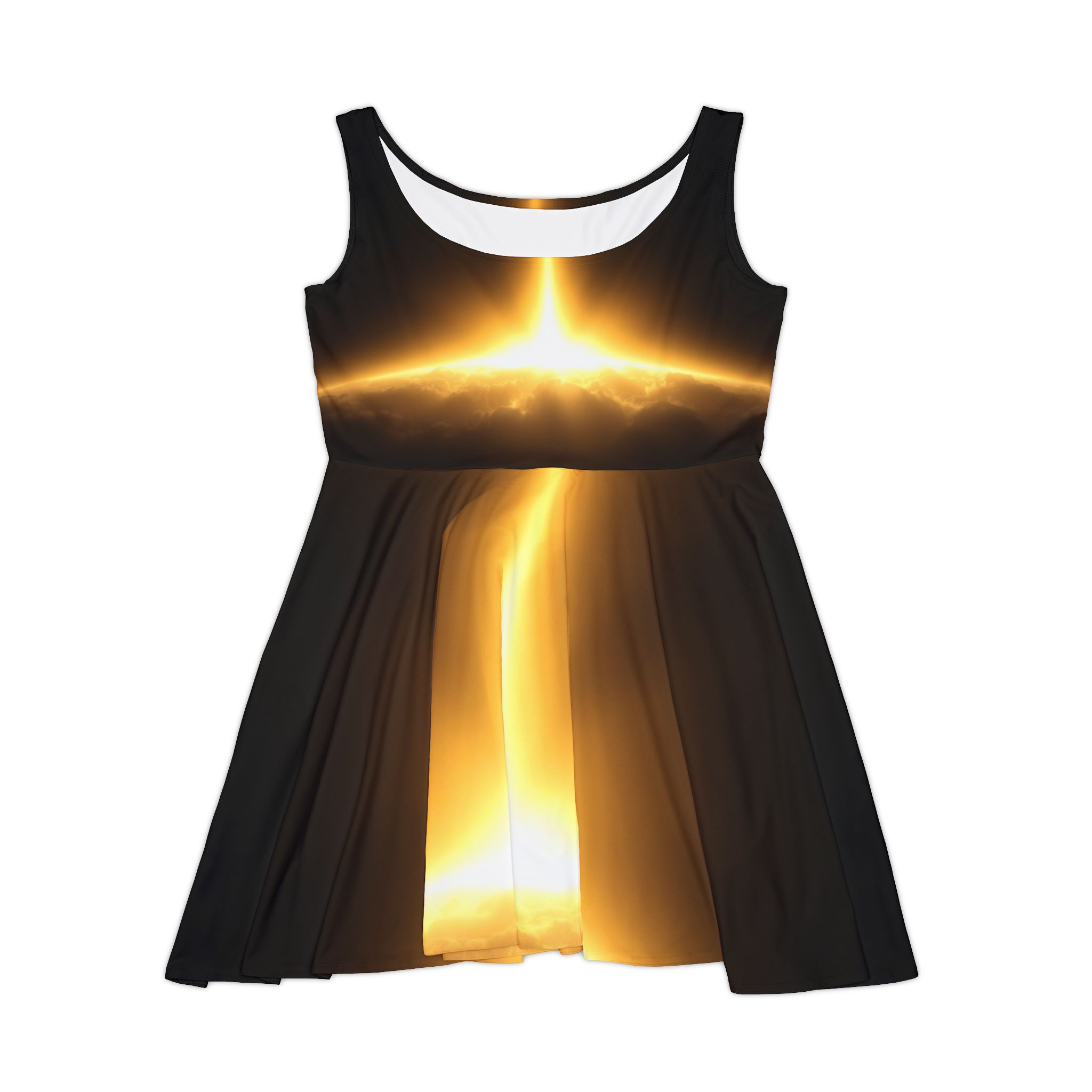 Golden Sunrise Skater Dress — Radiant Sunbeam All-Over Print