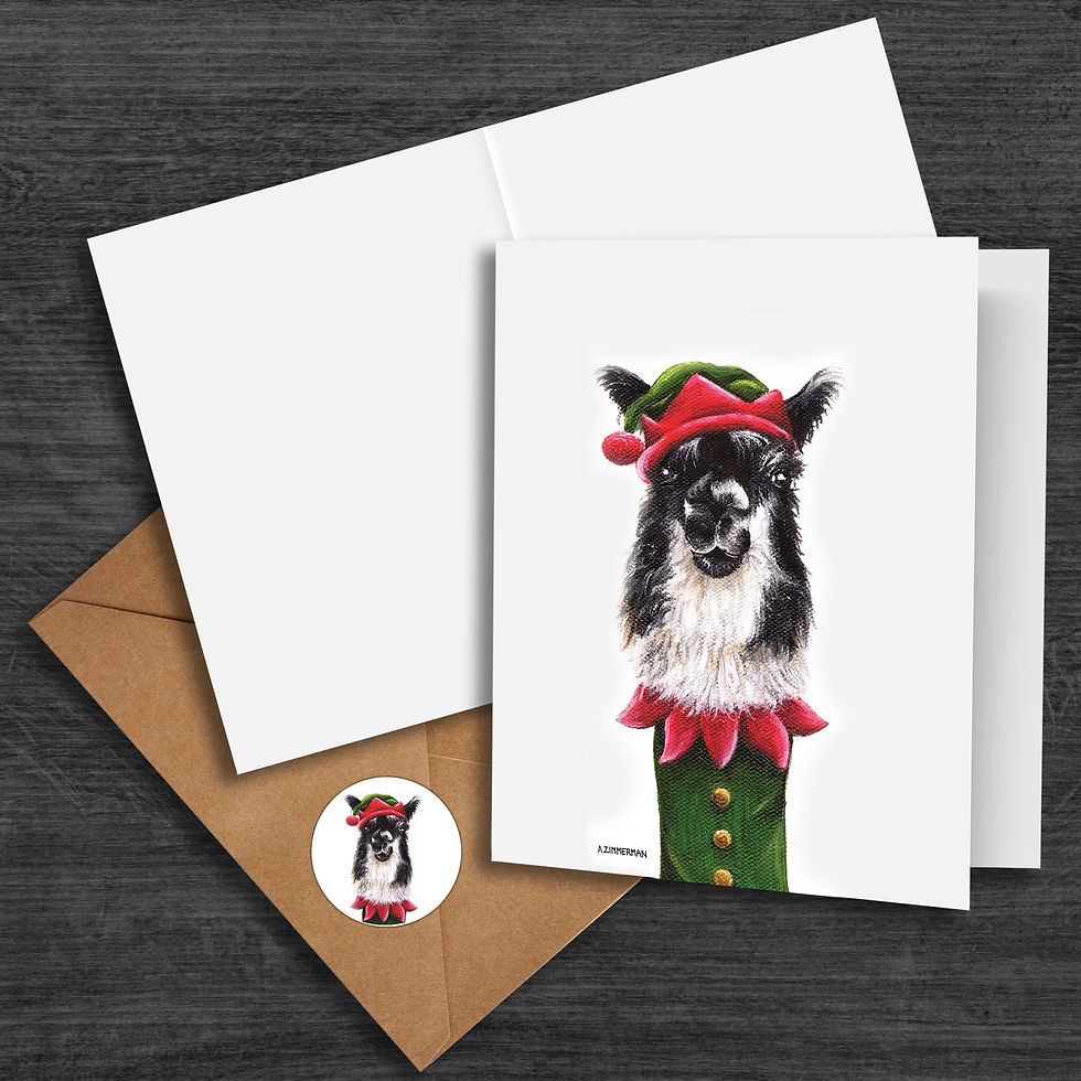 Rozzie (llama) Holiday Cheer at Lucky Us Farm- Greeting Card