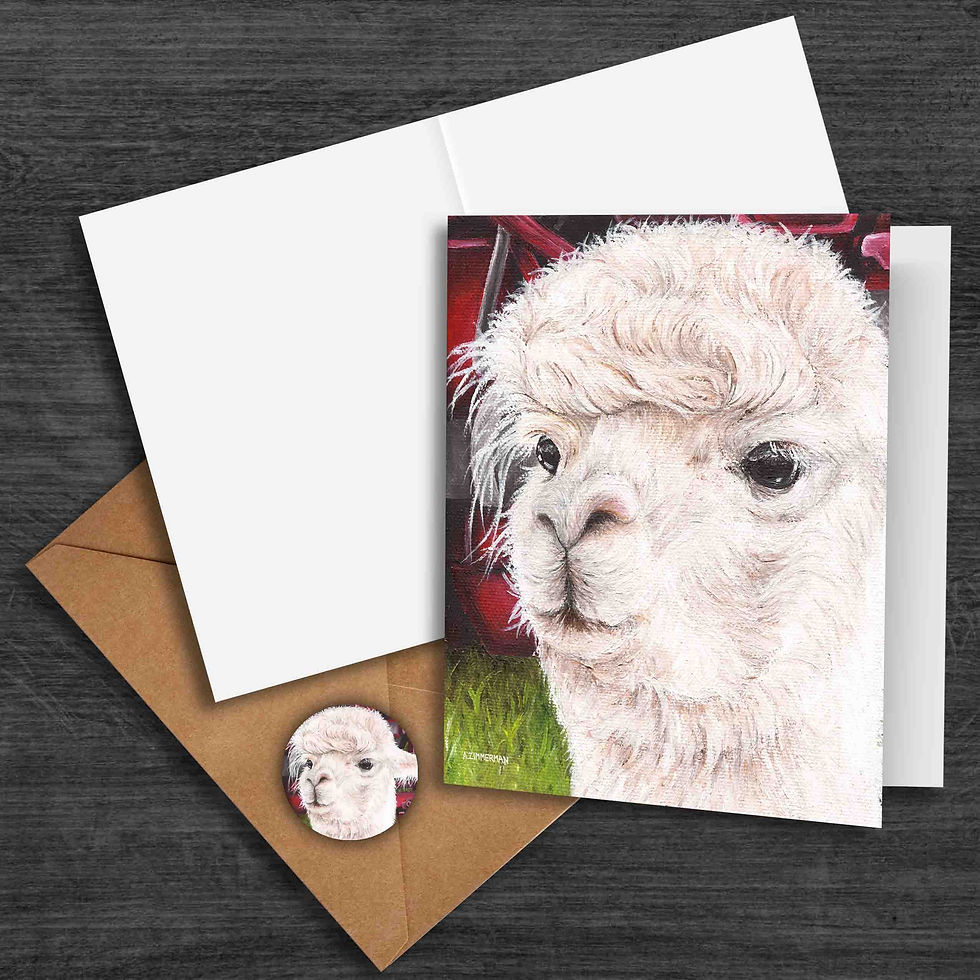 Lucia (alpaca) of Lucky Us Farm - Greeting Card