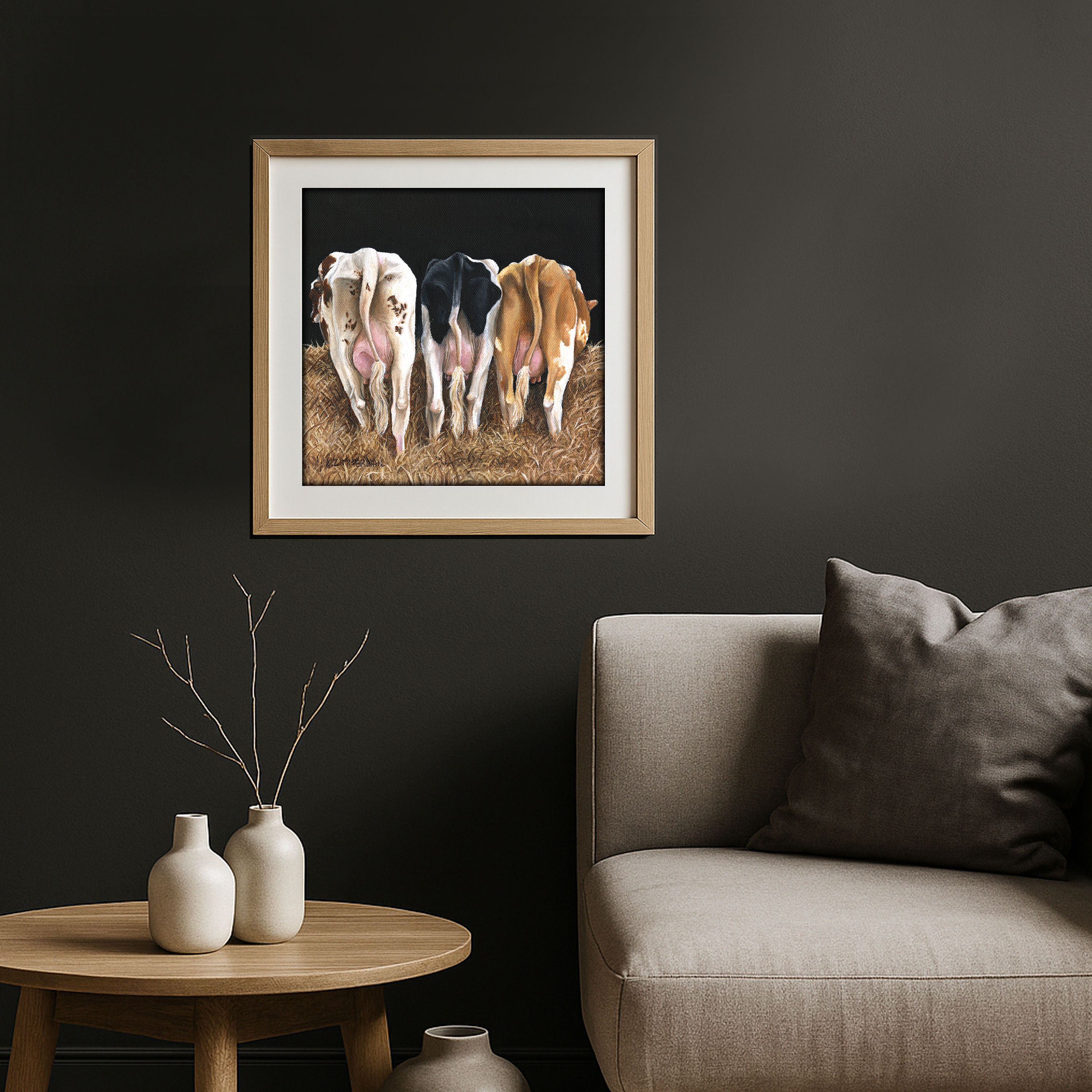 Cow Trio Oil Painting - Print