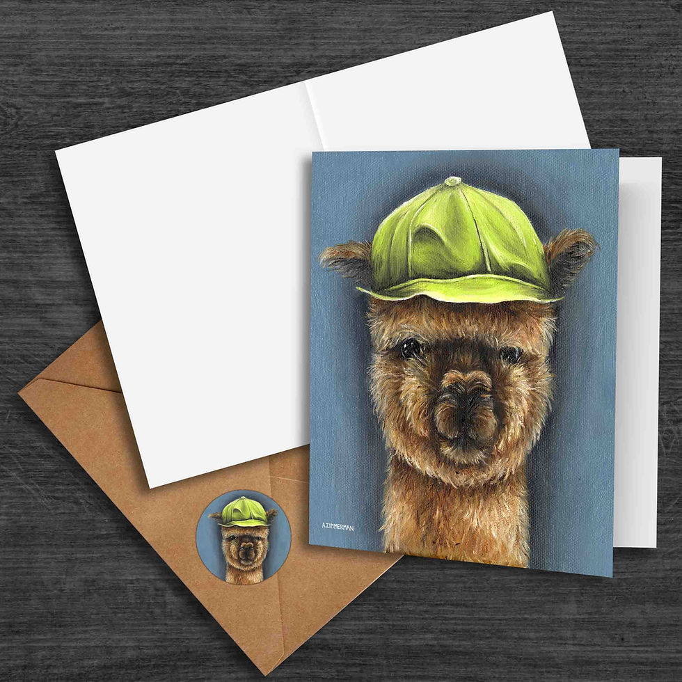 Teddy (alpaca) of Lucky Us Farm - Greeting Card
