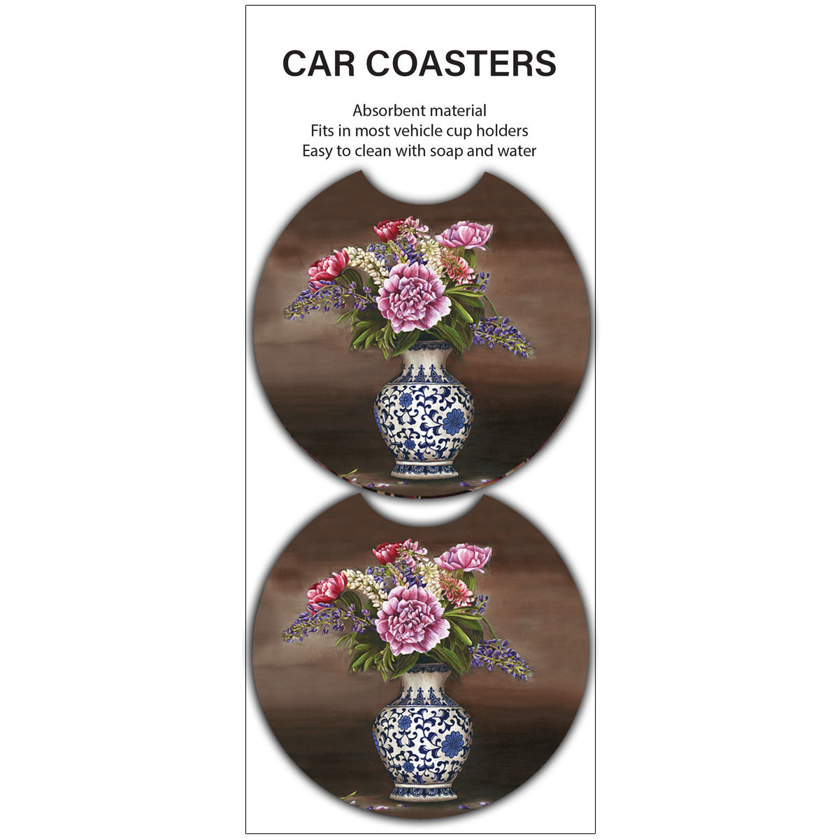 Flowers in a Blue and White Vase Car Coasters