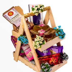 (DEW 009) Double layer wooden basket with handle