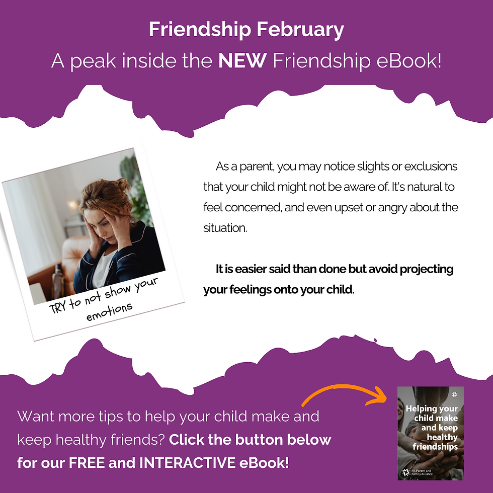 As a parent, you may notice slights or exclusions that your child might not be aware of. It's natural to feel concerned, and even upset or angry about the situation. It is easier said than done but avoid projecting your feelings onto your child.