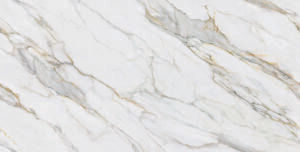 White quartz countertop with grey and gold veins