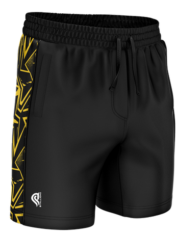 Black shorts with yellow side pattern