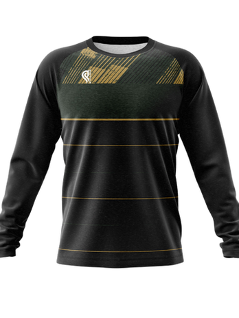 Black long-sleeve top with gold design