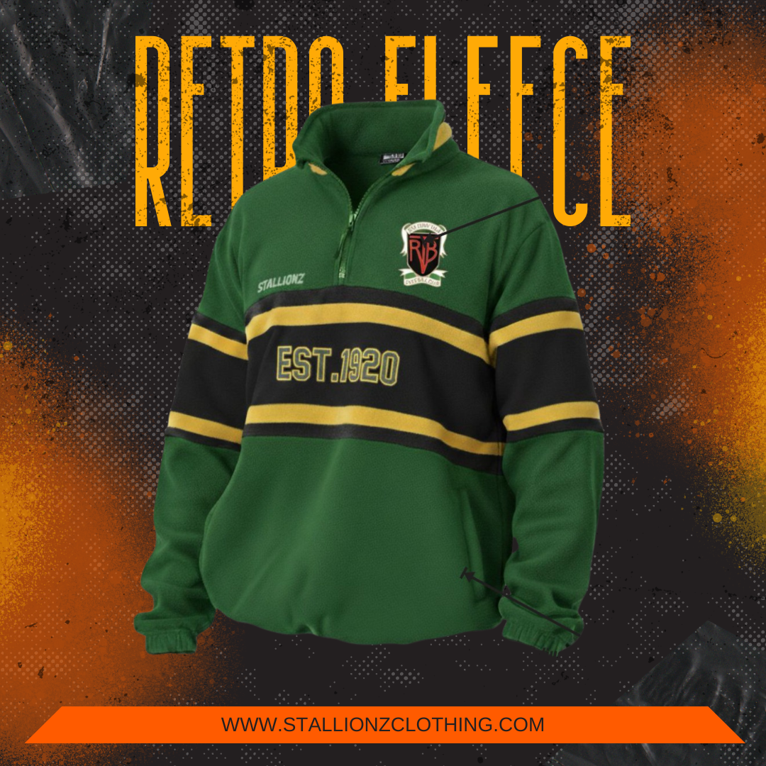 Retro Fleece pullover, green with black and gold stripes, EST. 1920