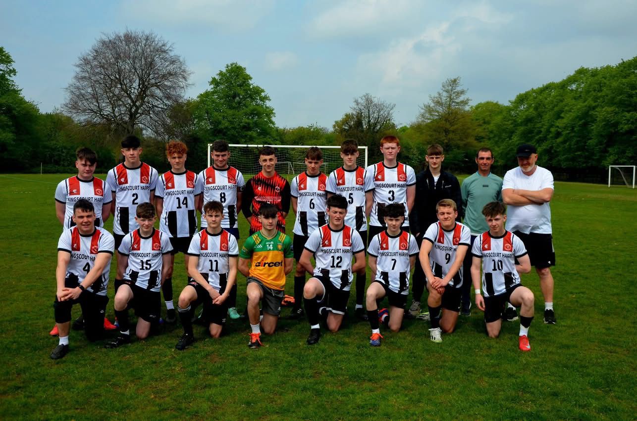 Youth football team posing on a green field