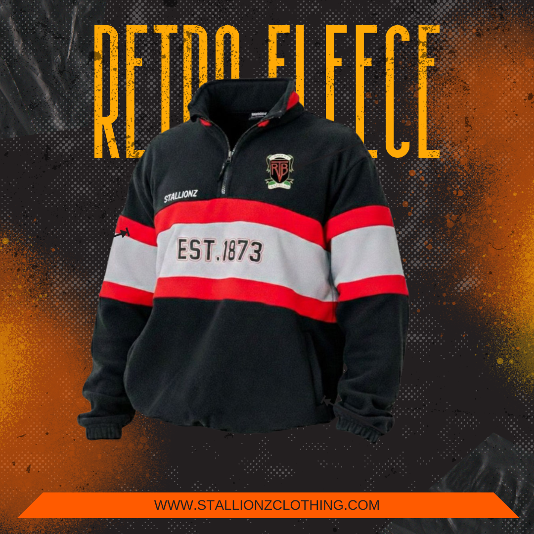 Retro fleece, black with red and white stripes, EST.1973